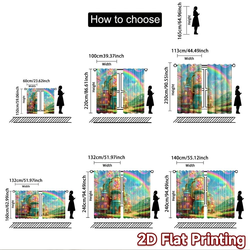2D flat printing 2pcs Curtains Dreamy Bubbles Factory Sky Digital Printed Polyester Drapes Family Party Decoration Use for