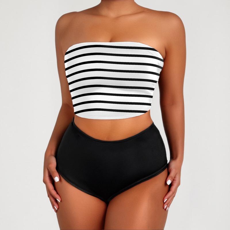 New European and American Bikini Split Tube Top High Waist Two-piece Swimsuit