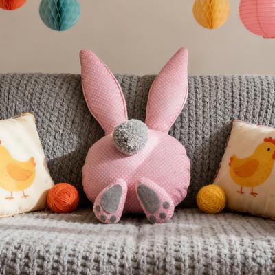 Yousheng Osterhasen-Kissen Rosa Hasen-Kissen mit langen Ohren Flauschiger Schwanz Niedliche Füße Gepunktetes Stofftier Plüschtier Wurfkissen für Zuhause Sofa Auto