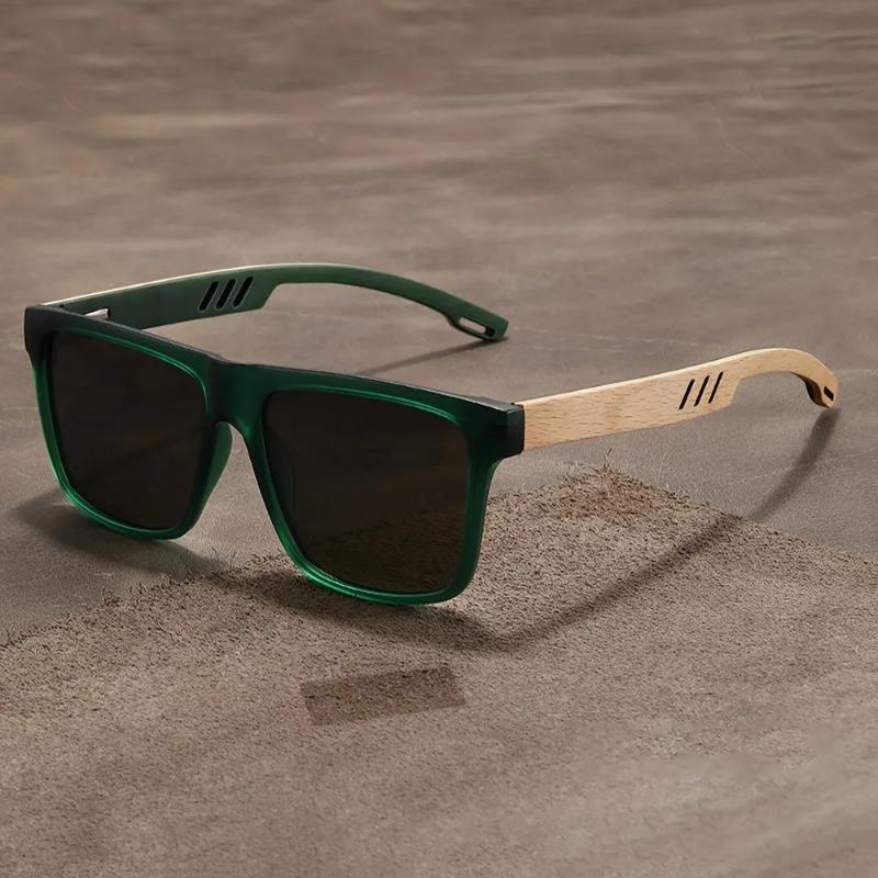 New Square Wood Grain Sunglasses UV400 Protection Unisex Casual Outdoor Spring Hinges Eyewear Daily Wear