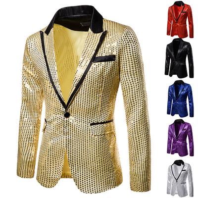 CHEST Herren Golden Shiny Party Fashion Anzug Bühne Sänger Hochzeit Bräutigam Jacke Master Coat