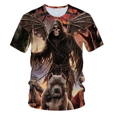 Novo verão masculino caveira assustadora legal rua casual 3d impresso camiseta tendência da moda personalidade plus size o pescoço manga curta top