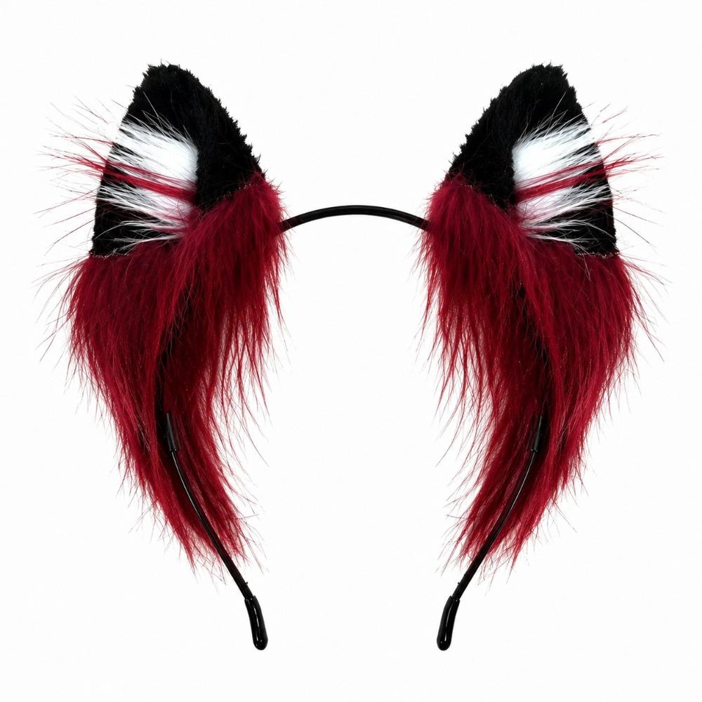 Soft Plush Wolf Ears Headband Red Black Halloween Hair Hoop Faux Fur Headwear Halloween Party