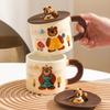 Fufu Cartoon Mug Cute Bear with Cover Couple Home Water Cup Ceramic Office Gift Box