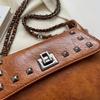 Golden Leather Texture Single Shoulder Casual Women's Hand-held Bag - Vintage Rivets Armpit Slung