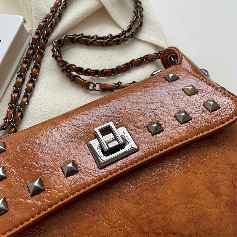 Golden Leather Texture Single Shoulder Casual Women's Hand-held Bag - Vintage Rivets Armpit Slung