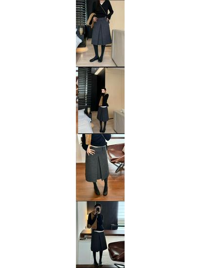 Pear-Shaped A-Line Wool Midi Skirt for Plus Size Women - Slimming, Hip-Covering, Autumn/Winter Fashion