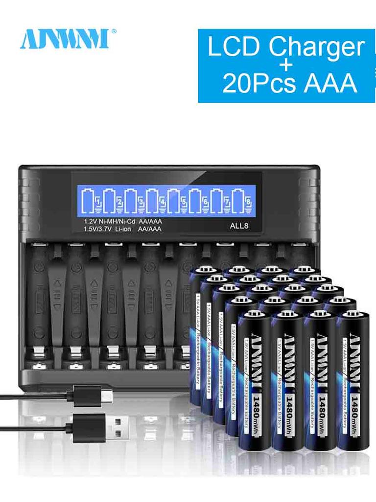 AJNWNM AAA 1480mWh Lii-ion rechargeable AAA battery AAA 1.5V 1.5volt original high capacity current batteries and charger