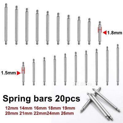 20 pezzi Dia 1,5 mm/1,8 mm Barre a molla per orologio 20 mm Pin di collegamento per cinturino Adatto per 12 14 mm 16 mm 18 mm 19 mm 21 mm 22 mm 24 mm 26 mm Barre di collegamento per cinturino dell'orologio