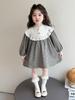 Spring Plaid Patchwork Dress with Sweet Lace Collar for Girls