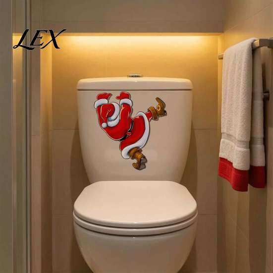 Easy Peel Toilet Tank Stickers Christmas Sticker, Funny Santa Claus Seat Decal, Waterproof PVC Commode Art Holiday Bathroom Wall Decor for Home Party
