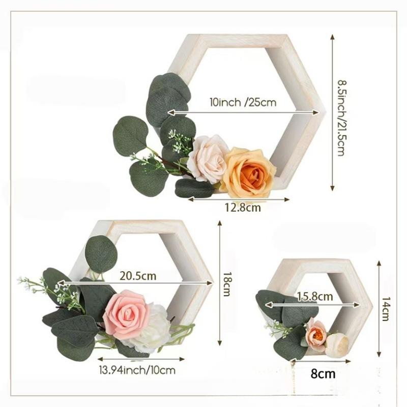 

Christmas Wooden Hexagon Frame Garland Candlestick Tung Wood Wedding Table Centerpieces Countryside Style Candle Holder 3Pc set білий