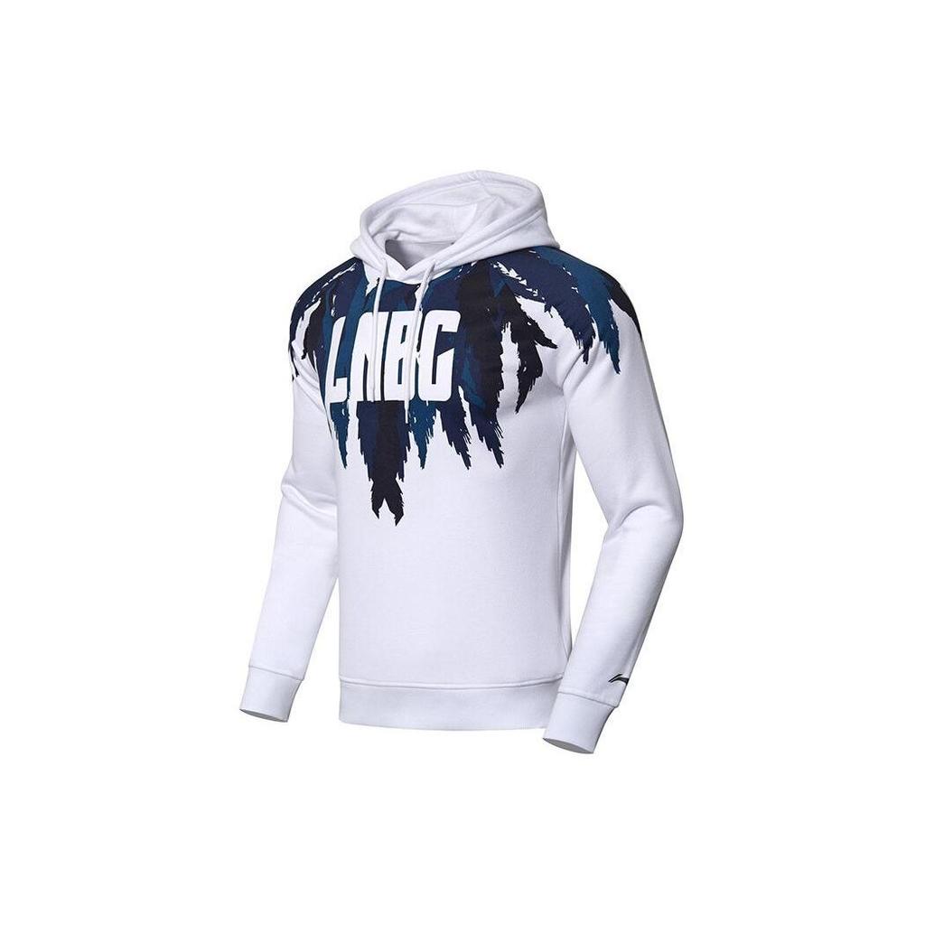 Li Ning Badminton Series Hooded Printed Letter Sweatshirt Men sweatshirt Standard-White AWDN943-1