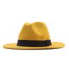 Fashion Ribbon British Wide-brimmed Hat Spring and Summer Woolen Top Hat Light Board Flat Edge Jazz Hat Men's and Women's Sun Hats