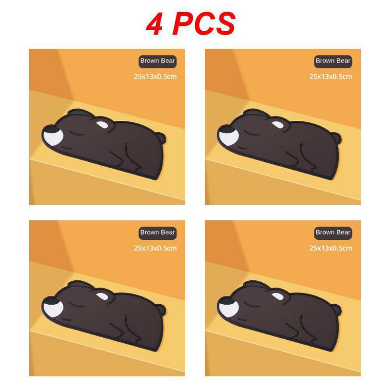 2/3/4PCS Mat Odorless Pvc Material Automotive Interior Products Cartoon Non-slip Mat Heat Safe Brown Washable Non-slip Mat