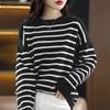 ZANZEA Women Casual Round Neck Loose Long Sleeve Stripe Print Autumn Blouse