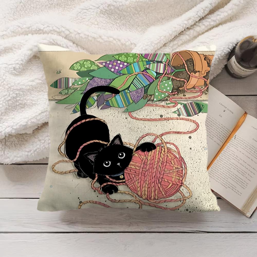 Bench Kitties Cushion Cover Short Plush Double-Sided Printing Home Machine Washable In Warm Winter Pillow Cover