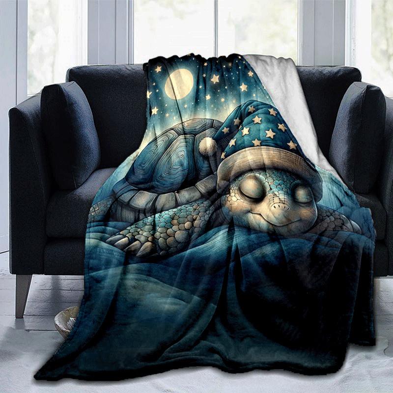 1pc Turtle Printing Lightweight Flannel Blanket, Comfortable and Warm Blanket, for Camping Sofa Bed and Couch Office, in All Seasons