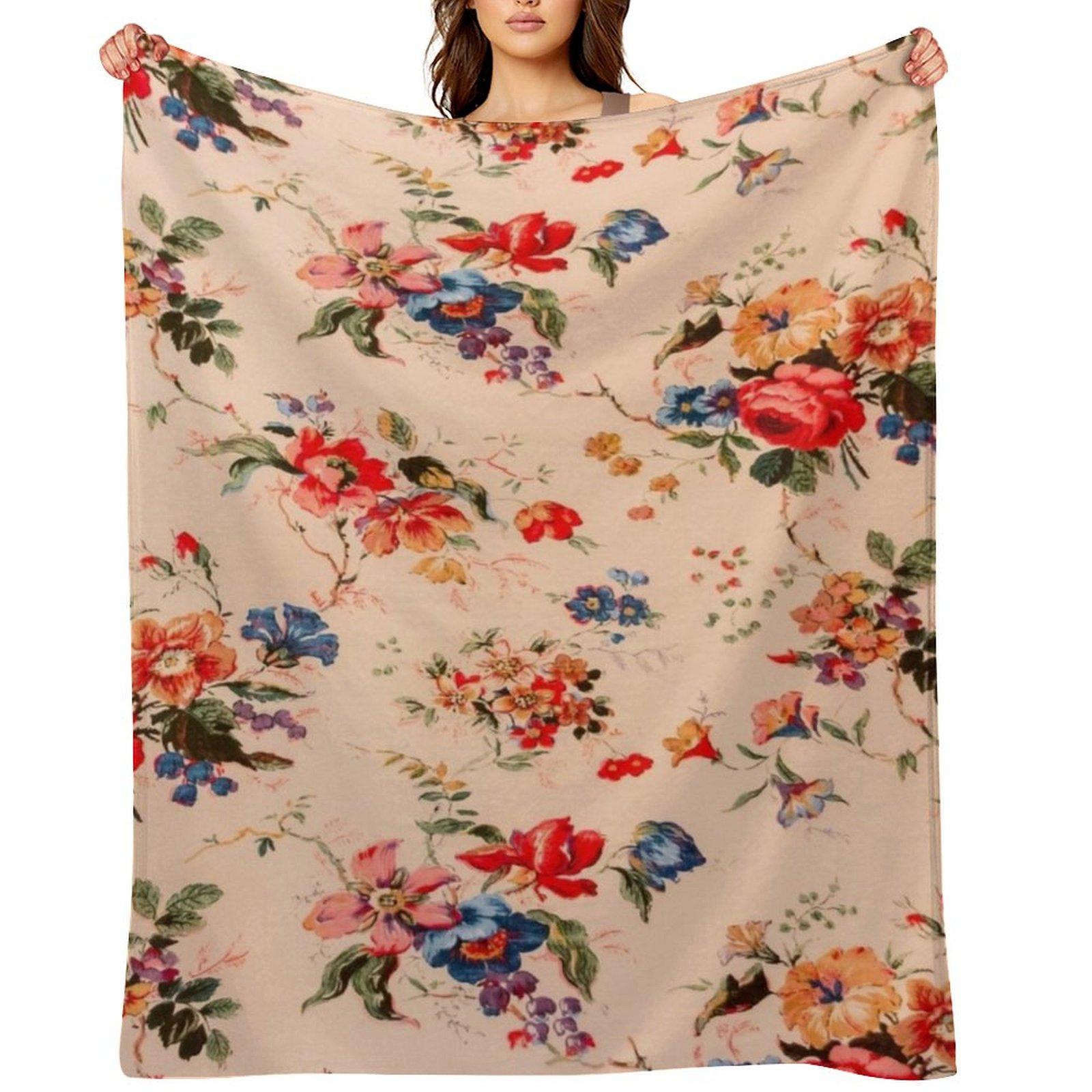

Vintage Floral Pattern Throw Blanket Nap Fashion Sofas Stuffeds Thin Blankets 30x40in