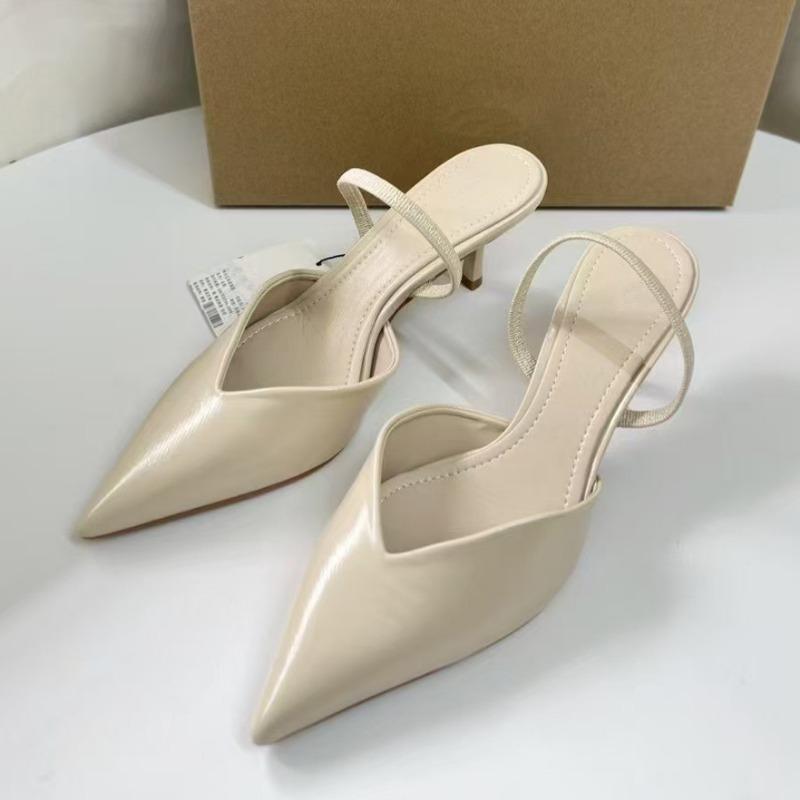 Elegant Patent Leather High Heels Mules Shoes for Ladies Pointed Toe Evening Party Slingbacks  Summer Office Women Sandals 36