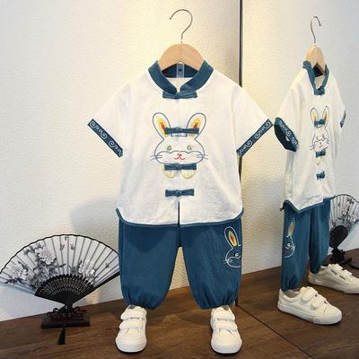 Chłopięcy Hanfu w stylu chińskim Dziecięcy niemowlęcy letni komplet z krótkim rękawem Letni bawełniano-lniany garnitur Tang Ubranie na występ Dwuczęściowy zestaw