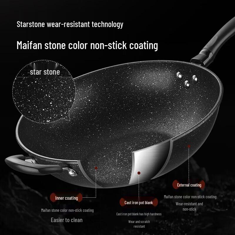 MAXCOOK Anti-scald Fine Iron Non-stick Wok 34cm
