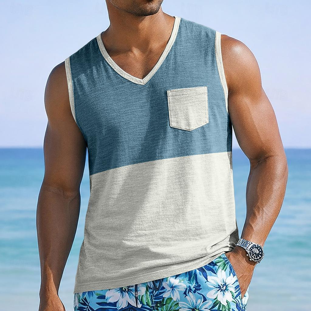 Men’s Sleeveless V-Neck Casual Tank Top with Chest Pocket Relaxed Fit Lightweight Summer Shirt