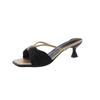 Fashion Summer Low-heeled Slippers Women Fashion Square Head Sequin Thin Strap Clip Toe Anti-slip Wear-resistant Sandals