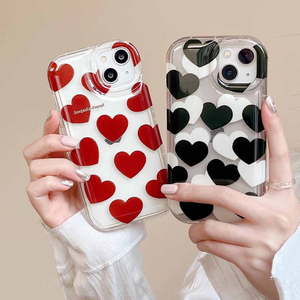Pink Leopard Cute Heart Love Pattern Transparent Soft Phone Case For Iphone 14 12 11 13 Pro Max Shockproof Bumper Back Cover