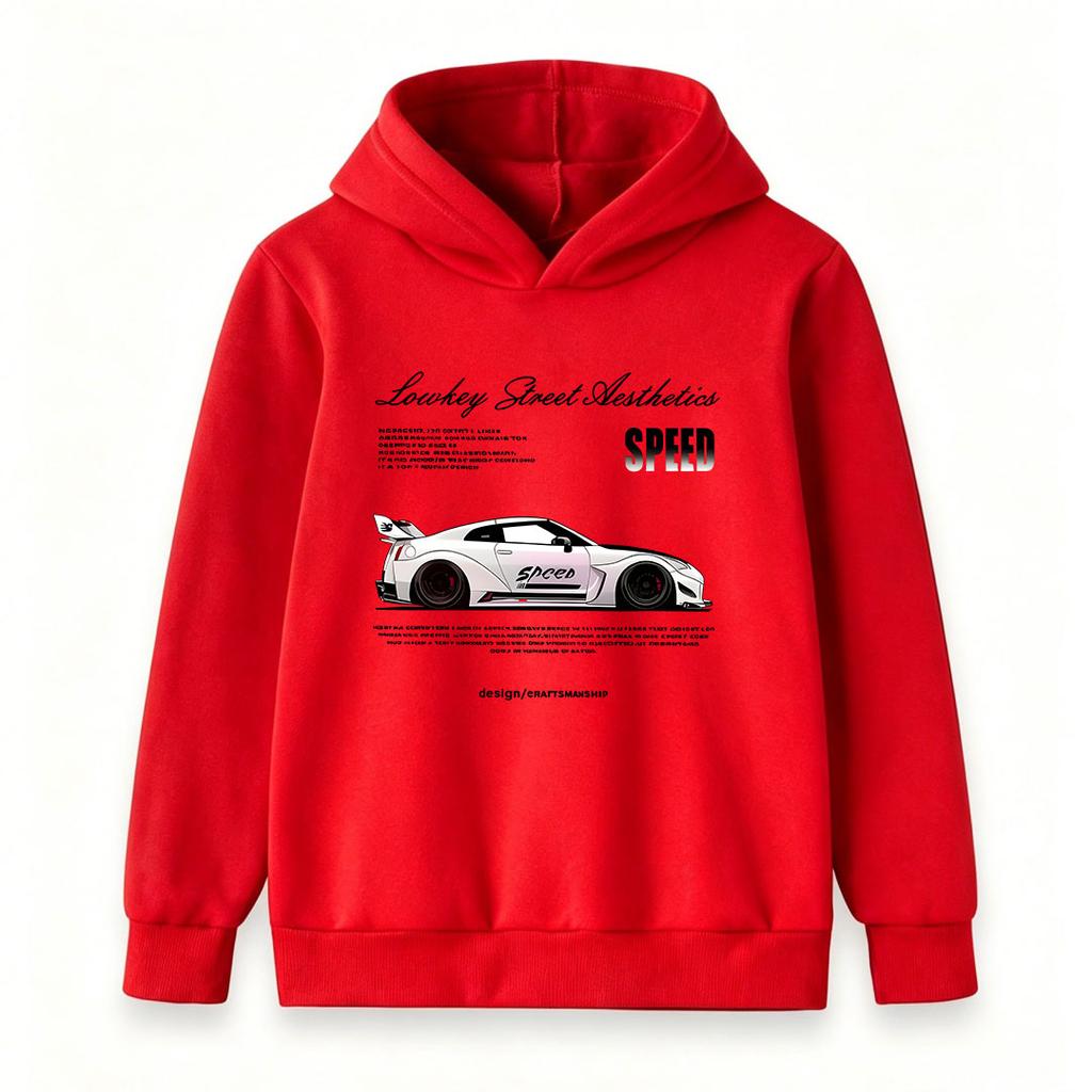 Kids Boys Girls Pullover Hoodie, Cool Race Car Speed Street Aesthetics Print Casual Soft Hooded Sweatshirt for Daily Wear Street Style Children Top