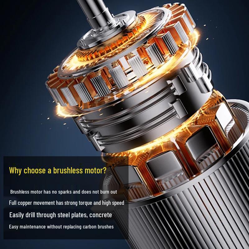 Brushless Lithium Battery Handheld Electric Drill with Stepless Speed Change & Impact Function, Multifunctional Household Screwdriver Tool