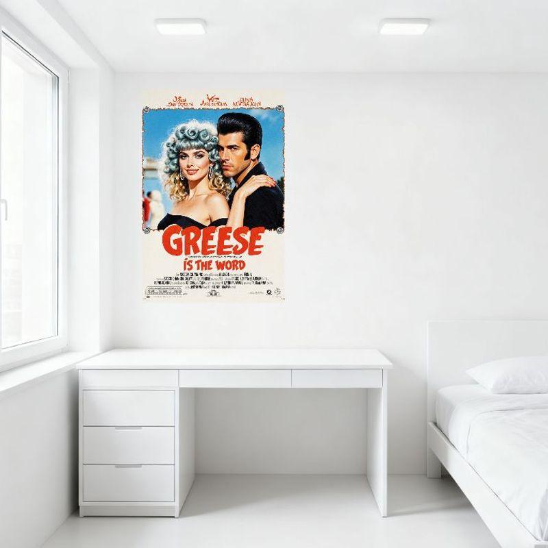 Grease Is the Word Filmplansch Metalplåtsskylt - John Travolta Olivia Newton-John Retro 50-tals 60-tals Estetisk Väggdekor för Bar Café