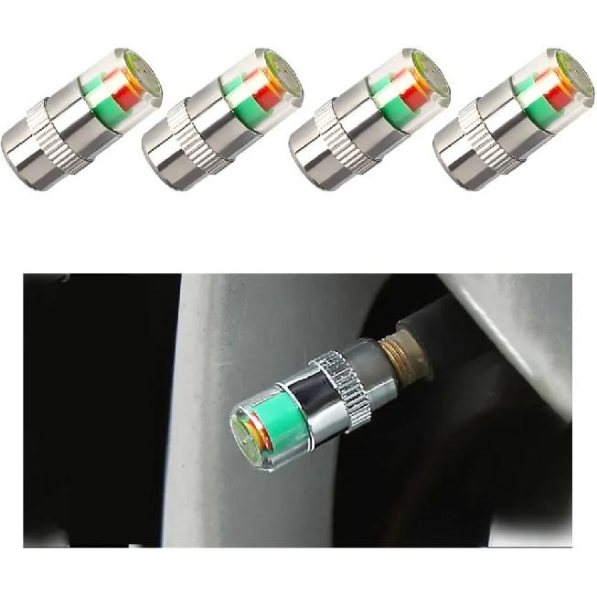 4Pcs/Set Tire Pressure Detection Auto Tire Caps Pressure Monitoring Cap Visual Alert Fit Standard Valve Stem
