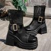Back Zip Platform Square Heel Sandals Summer New Round Toe Paneled Mesh Metal Buckle Non-Slip Shorthole Boots