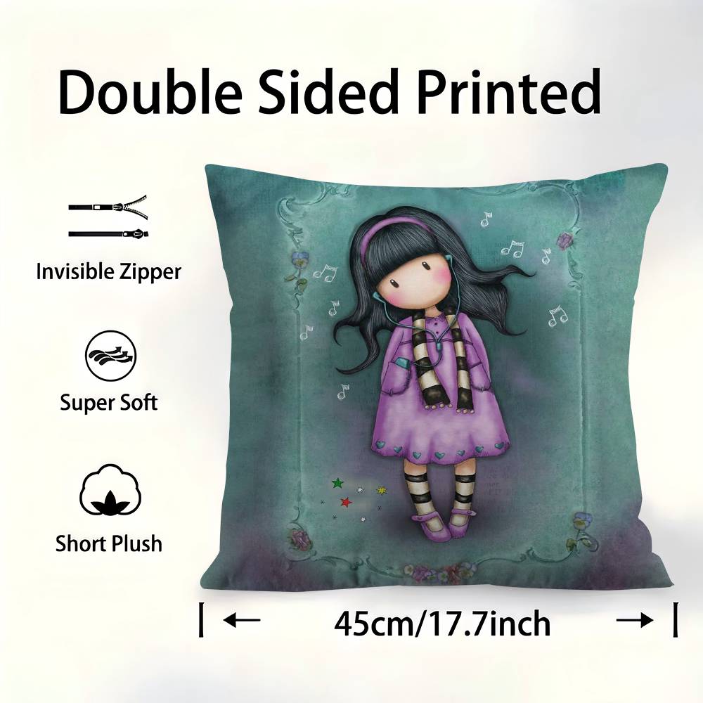 SSantoroGorjuss Cute Cartoon Girl Pillow Cover For Bedroom Room And Living Room Sofa Decorative Cushion Cover