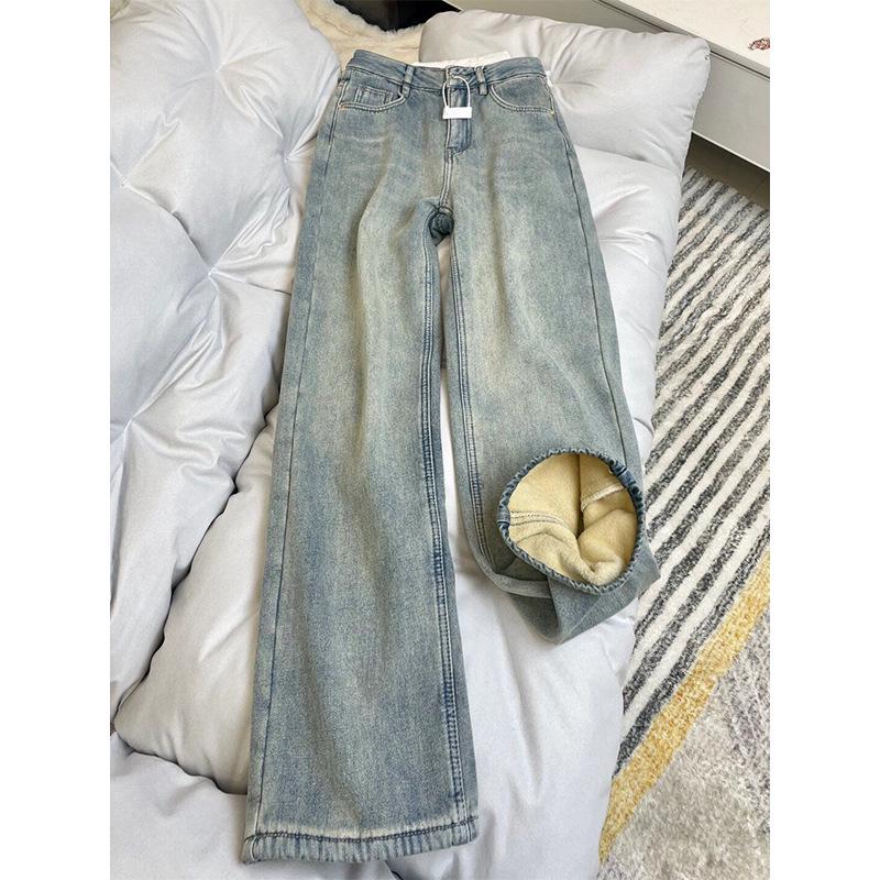 2024 Women's Plus Size High-Waist Fleece-Lined Flare Jeans: Winter Style