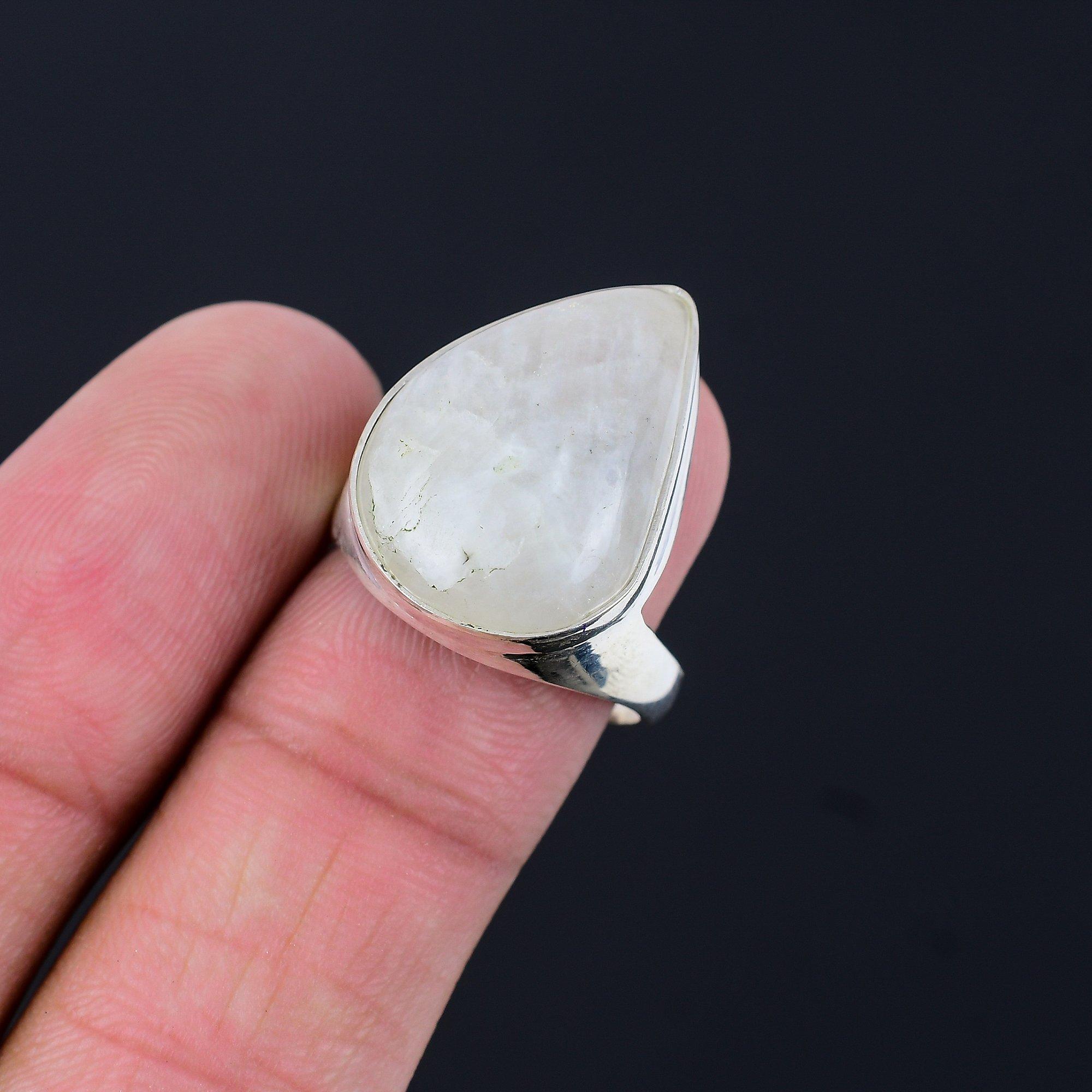 Rainbow Moonstone Gemstone Statement Mother Ring Jewelry Sterling Silver US 8.5 8.5