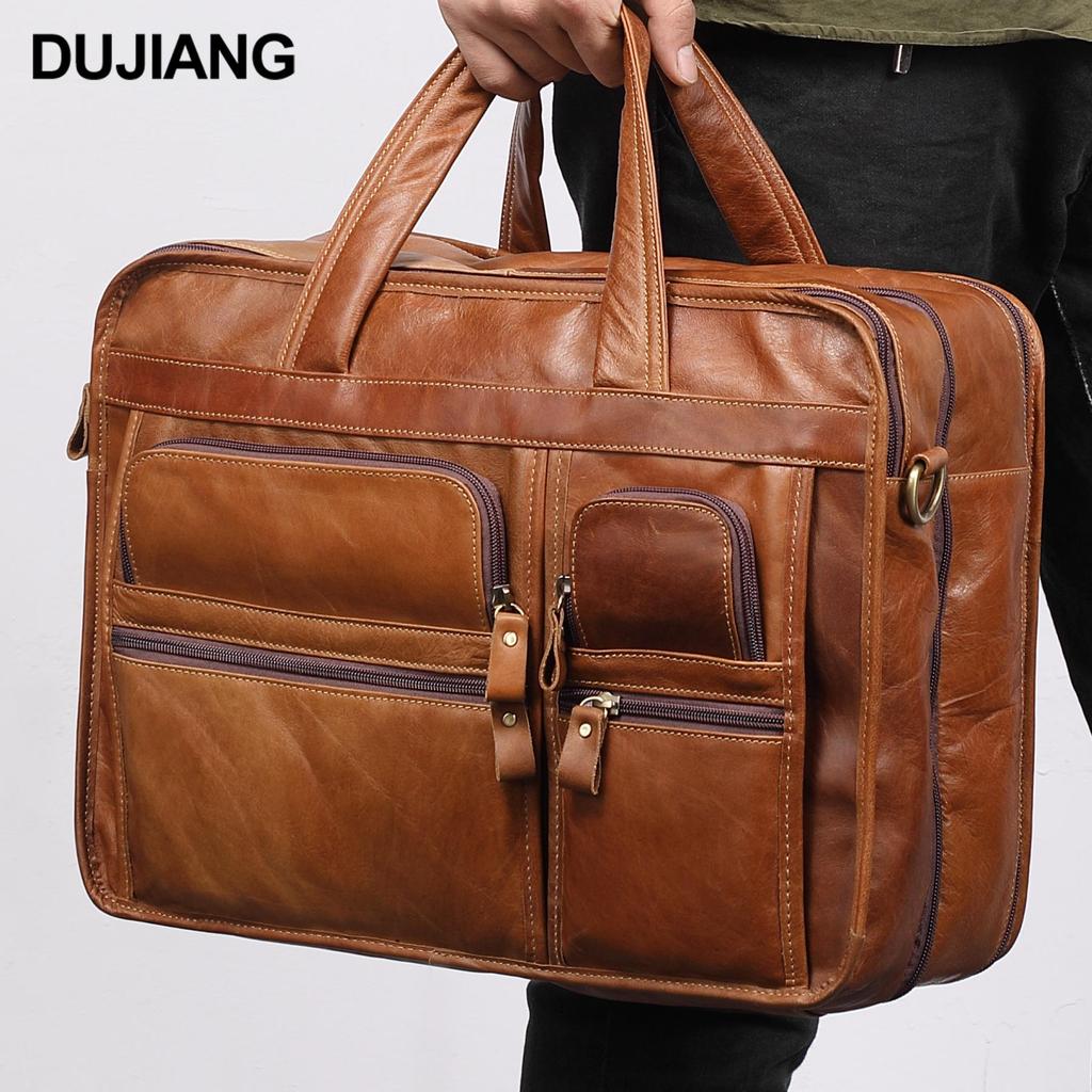 Men's 15.6" Genuine Leather Briefcase - Business Computer Shoulder Bag