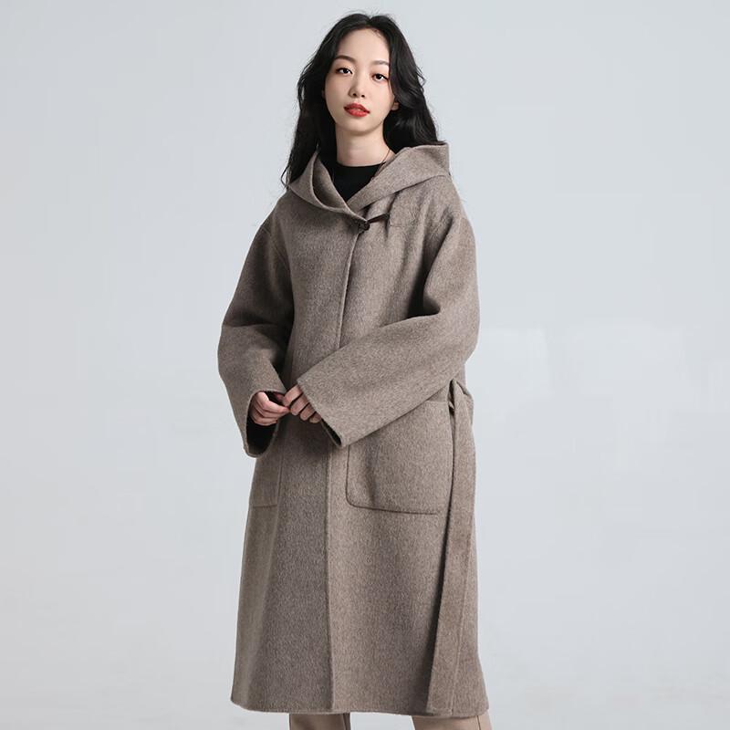 Yiliteng Women's Double-Faced Pure Wool Long Coat with Belt
