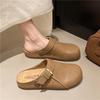 Low Slippers Platform Shoes Slides Cover Toe Loafers Slipers Women Pink 2025 Rubber PU Hoof Heels Fabric Rome Spring