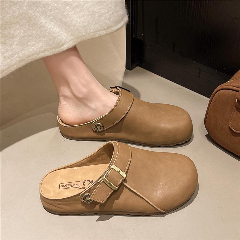 Low Slippers Platform Shoes Slides Cover Toe Loafers Slipers Women Pink 2025 Rubber PU Hoof Heels Fabric Rome Spring
