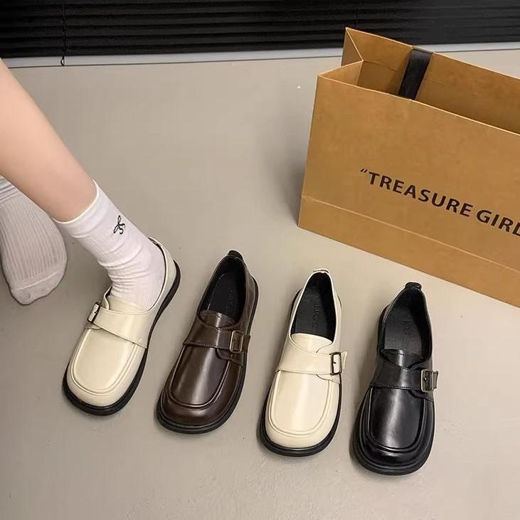 British style flat white small leather shoes women's 2025 spring and autumn new one-pedal commuter white loafers single shoes