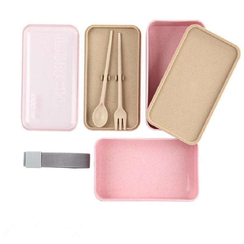 Fiambrera portátil de 1000ml, cajas Bento de paja de trigo de doble capa, vajilla para microondas, contenedor de almacenamiento de alimentos, fiambrera