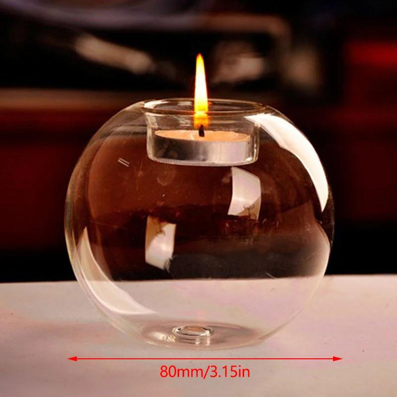 Transparent Glass Candle Holder European Glass Round Candle Holder Home Decoration Glass Crafts Holiday Decoration 1pc