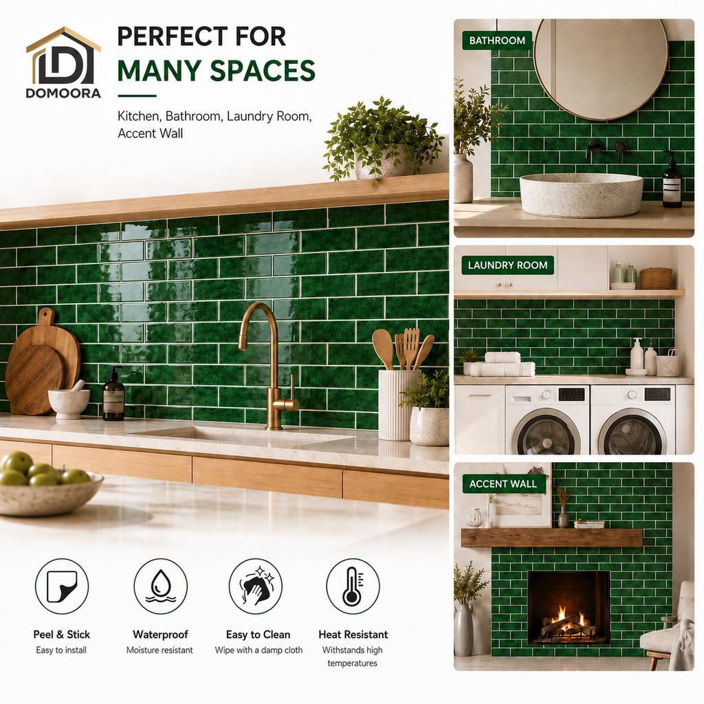 Waterproof Resin Mosaic Subway Wall Tile Peel Stick Glossy Self Adhesive Sheets for Rental House Upgrade Decor