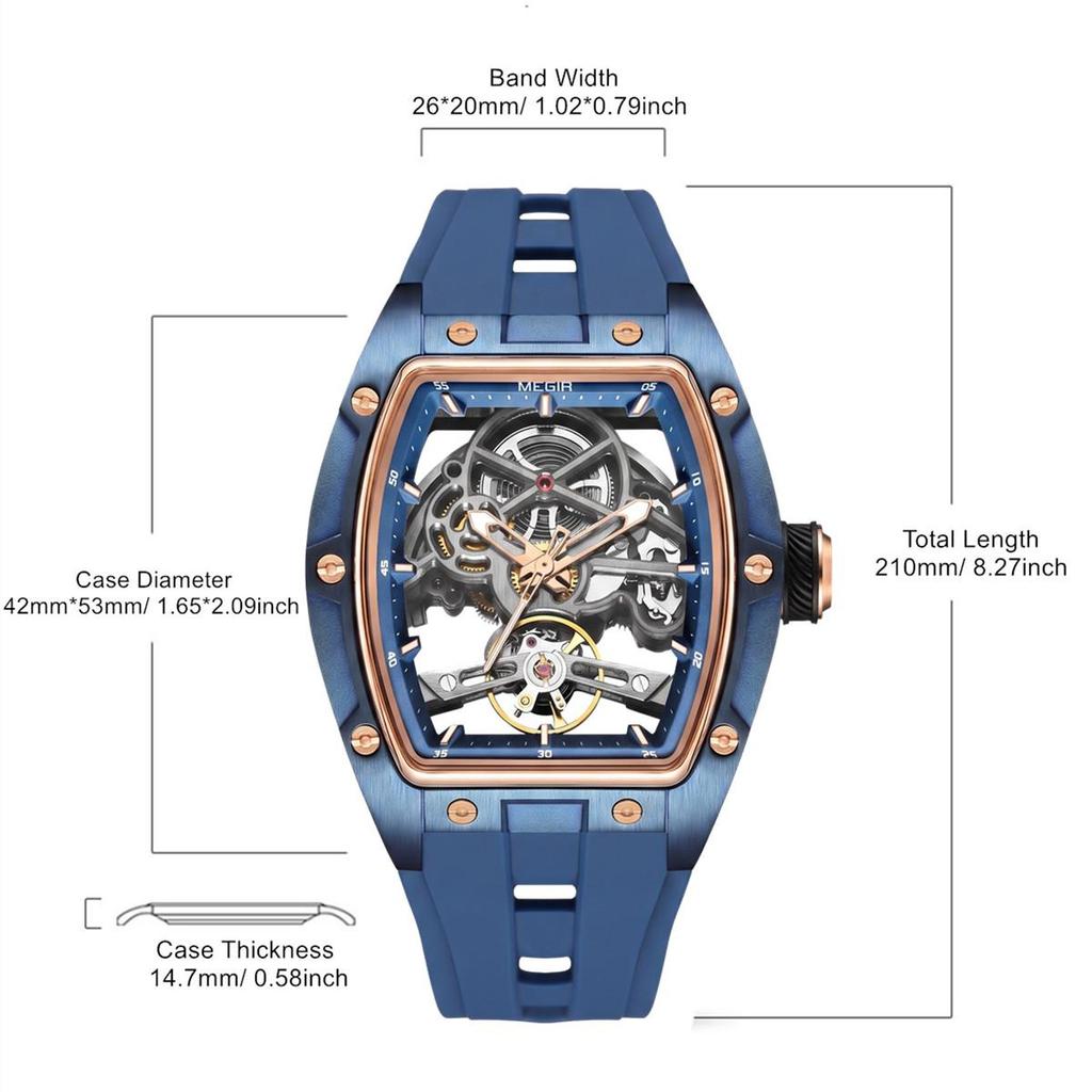 Megir Luxusmarke Sportuhr für Herren Silikonarmband Mechanische Uhren Skelett Vollautomatisches Uhrwerk Leuchtende Armbanduhr Uhr 2242