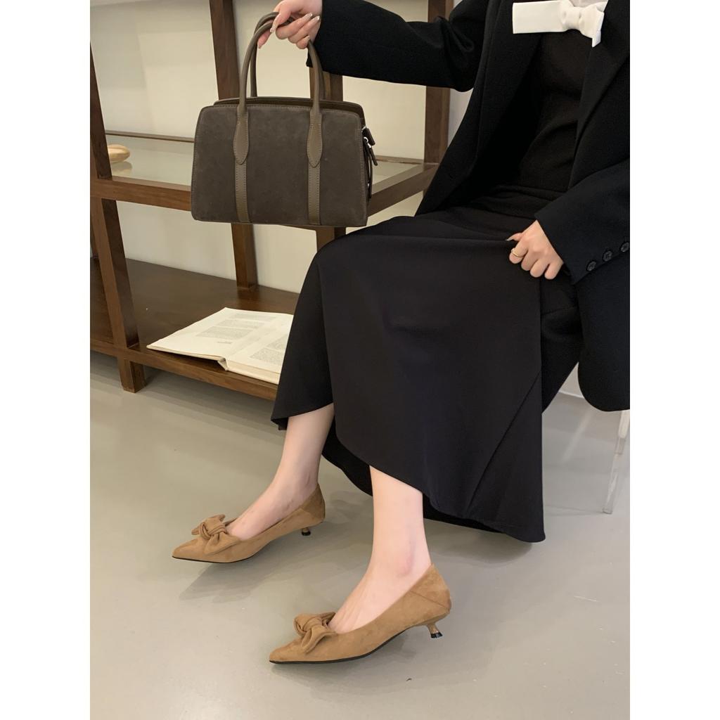 Fairy Style 2025 Autumn New Korean Version Niche Thin Heel Shallow Mouth Bow Fashion Pointed Temperament Single Shoe Woman
