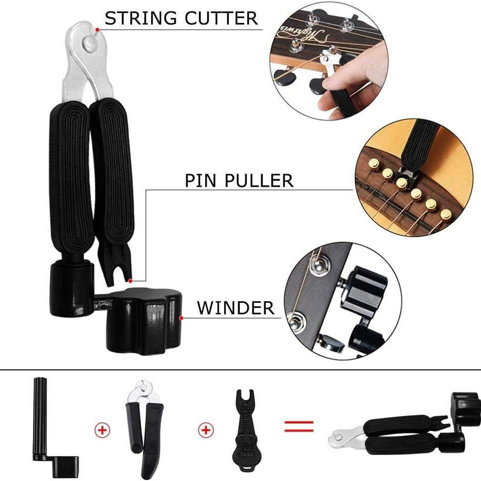 Guitar Repair & Care Tool Set: String Changer, Tuner Capo, 3-in-1 Winder