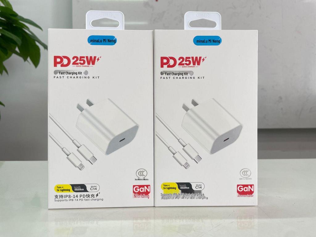 Mino 25W Dual Type-C Charger Set with C-L Cable for Apple, 3C Certified Fast Charging