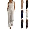 Women's Fashion Sleeveless V Neck Vest Set with High Waist Wide Leg Floor-Length Pants
